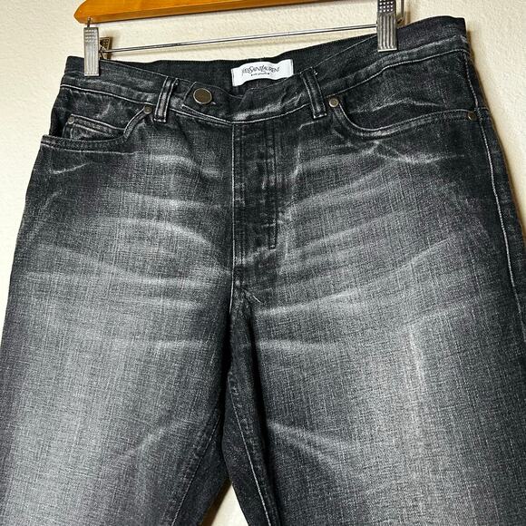 Yves Saintt Laurent Jeans Sz 50 US 16 100% Cotton Black Distressed Straight Leg - Picture 2 of 10
